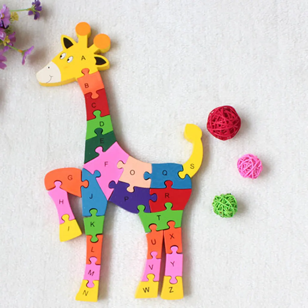 Koly Giocattoli di puzzle in legno per bambini Istruzione e apprendimento Puzzle Giocattoli Giraffa