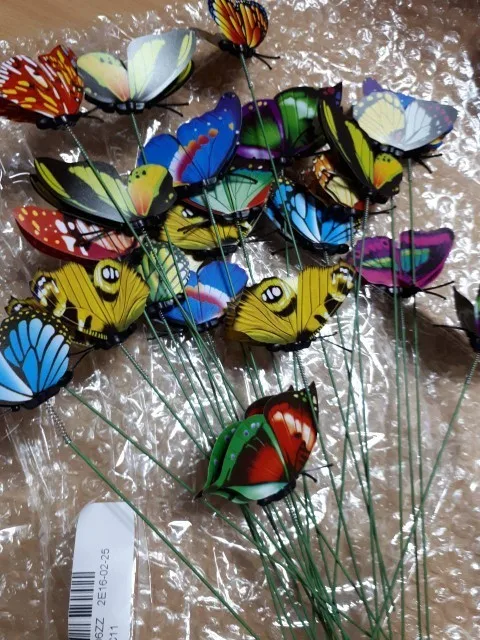 25 шт. красочные 3D двойное с бабочкой на палочках домашний Двор Газон цветочный горшок декоративные растения садовый орнамент DIY газон ремесло