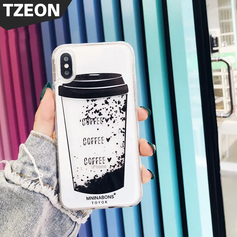 

Liquid Quicksand Coffee Cup Bottle Case For IPhone X 6 6S 7 8 Plus 10 Cool Lovely Kawaii Unique Hourglass Phone Back Cover Capas