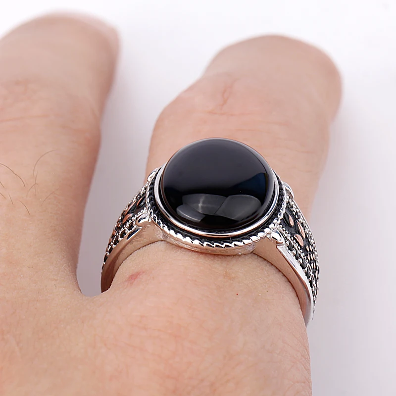 Крутое 925 пробы Серебряное мужское кольцо с овальным черным камнем с черным CZ Кольцо на палец в стиле панк для мужчин ювелирные изделия горячая распродажа