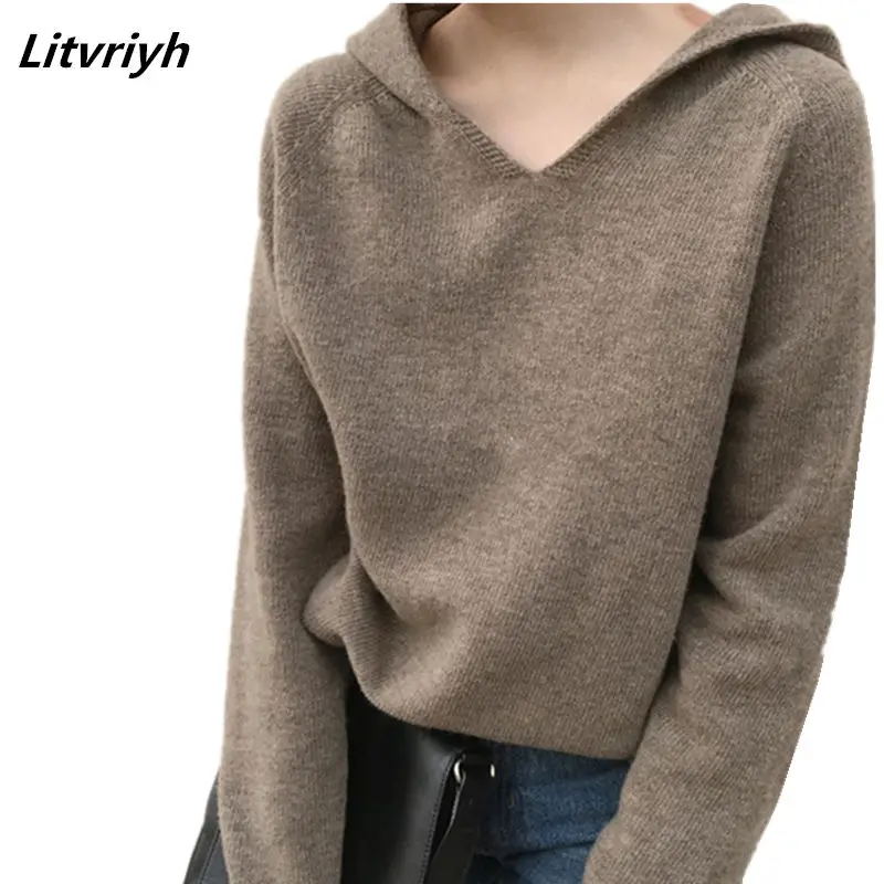 

Litvriyh Autumn winter new women sweaters and pullovers long sleeve hooded warm cashmere sweater women pullovers female knitted