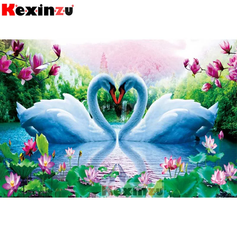 KEXINZU 5D DIY Полная квадратная картина из страз-Любовь Лебедь цветок-3d Мозаика
