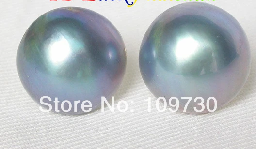 

ry00176 AAA 16mm real blue South Sea Mabe Pearls Earrings 14K gold A0422