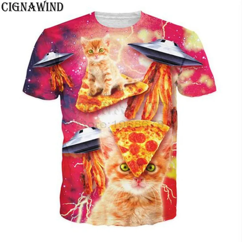 

Funny t shirts men/women Bacon Pizza Space Cat 3D printed t-shirt short sleeve Harajuku style tshirt streetwear unisex tops