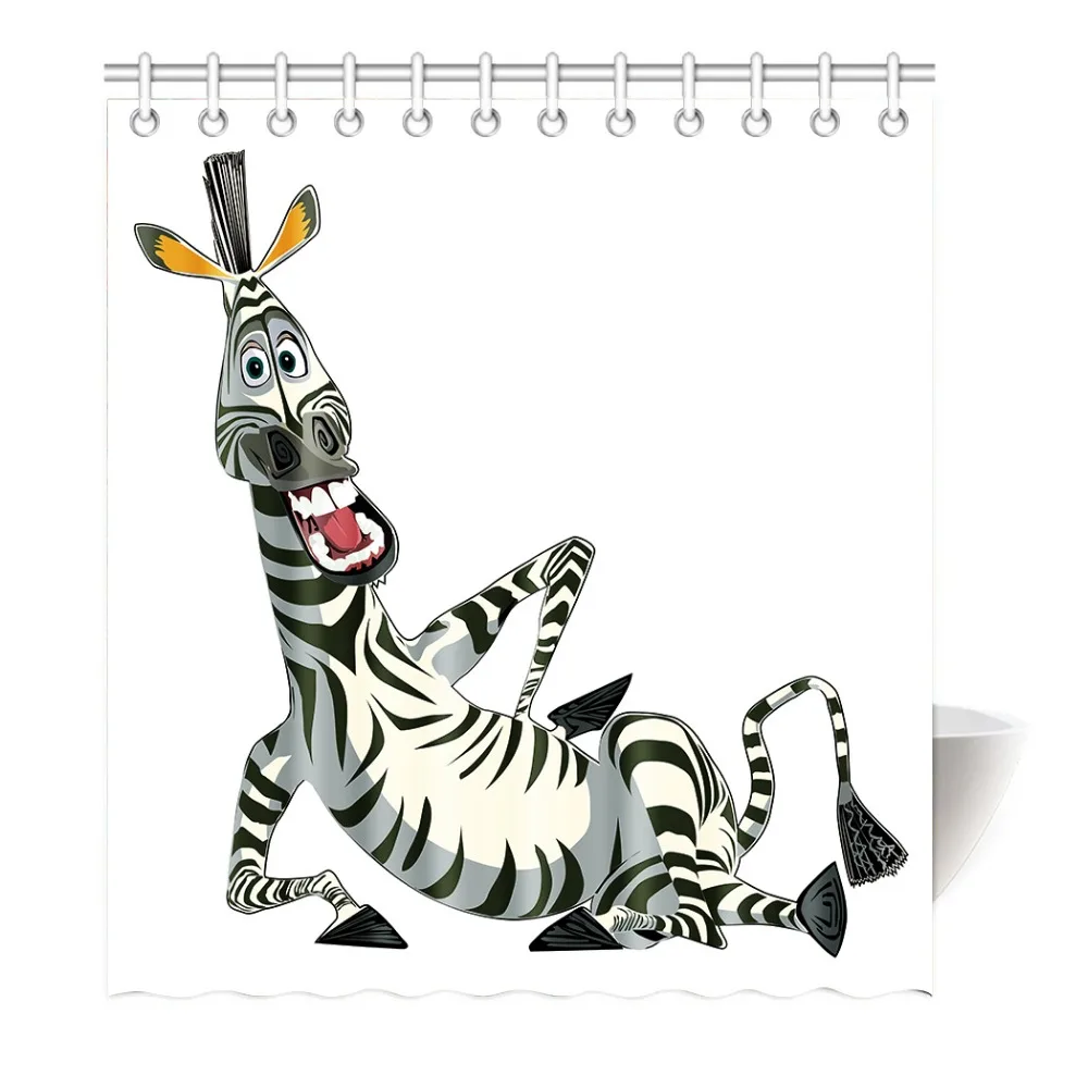 Lucu Tertawa Kartun Zebra Shower Kain Tirai Pencetakan Tahan Air