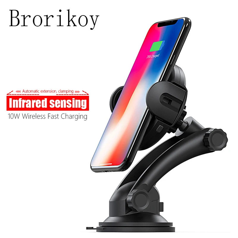 Qi Wireless Car Fast Charging for iPhone Xs Max XR Automatic Infrared Sensing Car Holder for Samsung S9 Note 9 Wireless Charger