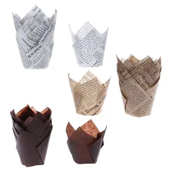 

50Pcs/set Newspaper Style DIY Tulips Cupcake Liners Paper Cake Baking Cup Muffin Wraps Cases Party Supplies