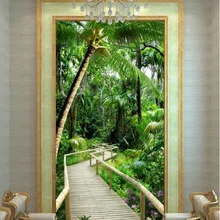 3D тропический лес двери Настенные обои фотообои настенная печать наклейка на стену деко Настенная роспись фото самоклеящаяся дверная пленка