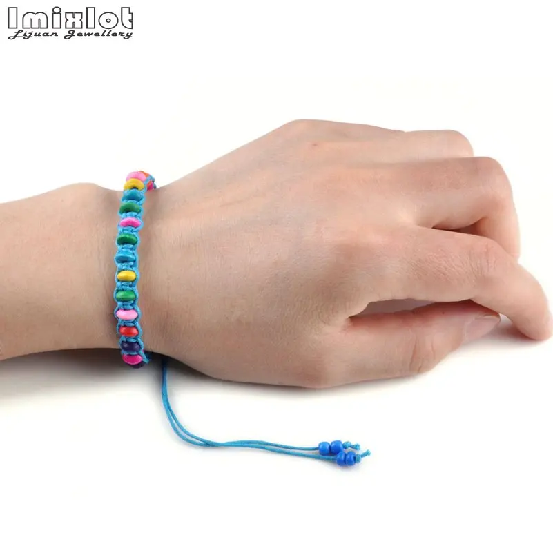 10pcs/lot Colorful Wood Beads Weave Rope String Children Girl Friendship Bracelets - Image 3