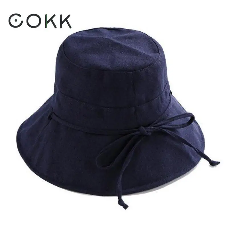 COKK Bucket Hat Women Solid Color Cotton Fisherman Hat Cap Summer Sun