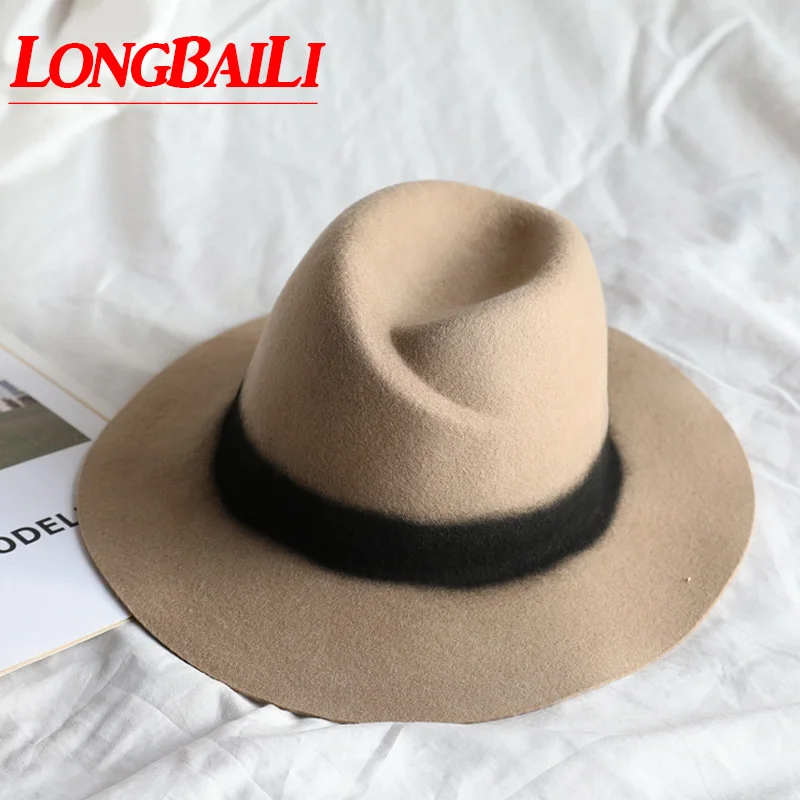 Новые повседневные зимние шерстяные фетровые шляпы федоры для женщин Chapeau широкие с полями, солнце шляпы женские новые Бесплатная доставка