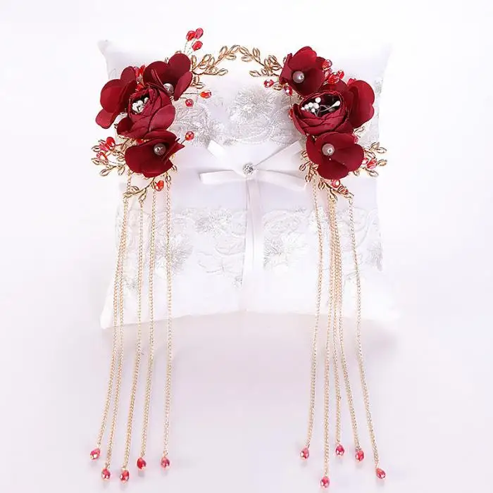 Изысканная Красная роза цветок китайская невеста свадебные заколки для волос украшения женские хрустальные украшения для волос для женщин девушек LB