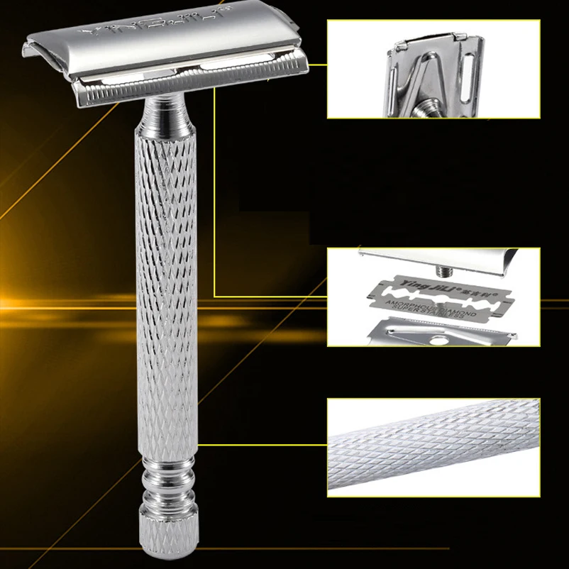 YingJiLi бритвенное лезвие с двойной окантовкой, бритва для бритья, Классическая Безопасная бритва для мужчин, двухстороннее бритье из металлического алюминиевого сплава, хорошая резка
