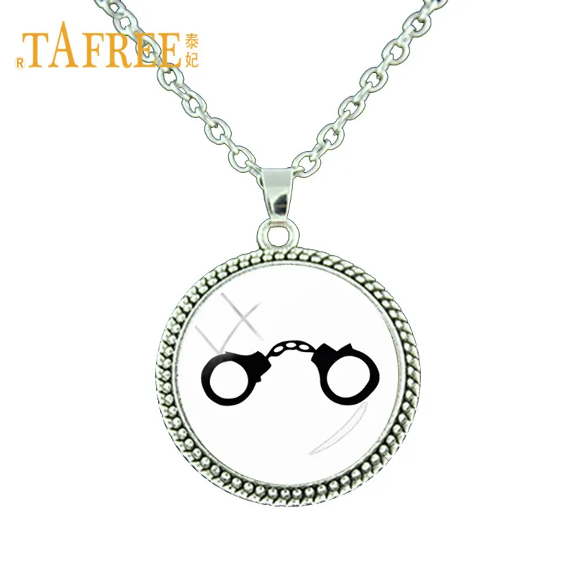 

TAFREE Lovers Best Gift Handcuffs Charms Pendant Necklace Silver Chain choker pendant For Women Men Valentine's Day gifts HC01
