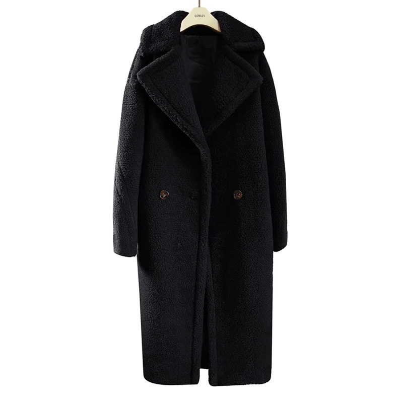Зимнее женское плюшевое пальто из искусственного меха, одноцветное, плюс размер, теплое длинное меховое пальто, женская верхняя одежда с отворотом, брендовая Толстая пушистая куртка Y645 - Цвет: black