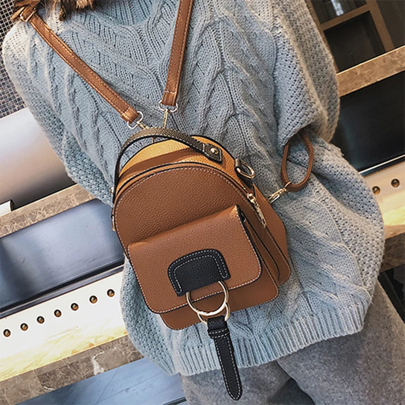 

FSISLOVER Female Retro Soft PU Leather Mini Backpacks Students Multifunction Shoulder Schoolbags Women Fashion Small Travel Bags
