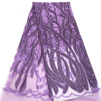 

VILLIEA French Net Lace Fabric Purple African Lace Fabric With Embroidery Mesh Tulle Lace Fabric High Quality Nigerian Lace