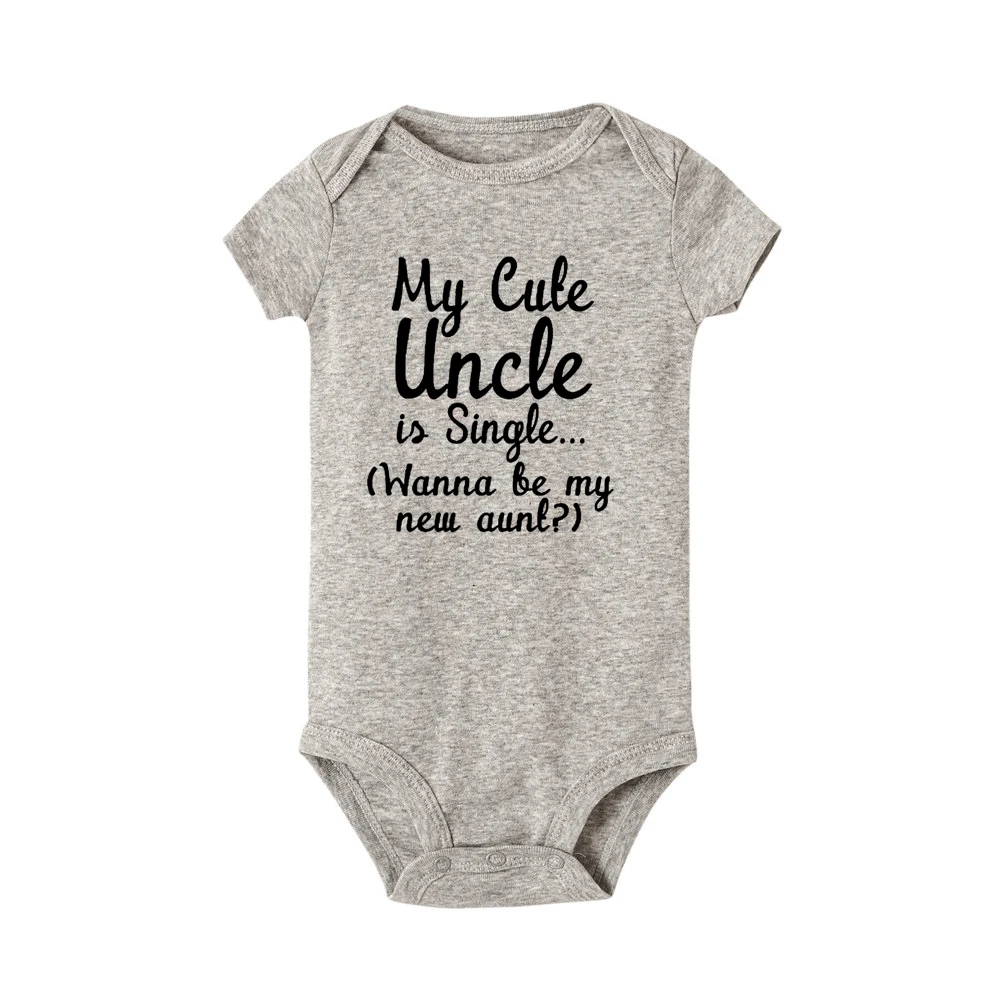 Милый хлопковый комбинезон с надписью «My Cute Uncle Is одиночка Wanna Be MY New Aunt» для новорожденных мальчиков и девочек - Цвет: RC44-SRPGY-
