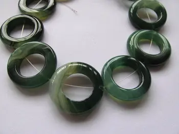 

wholesale 35mm --2strands genuine agate bead circle roundel donut green veins mixed jewelry beads fcoal