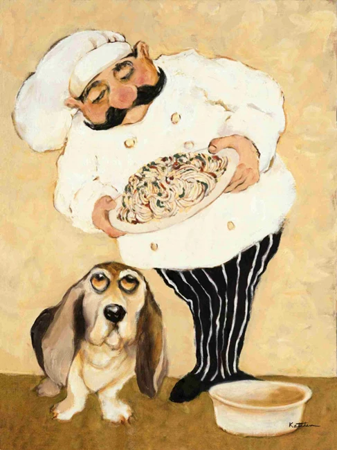Бесплатная доставка картина маслом из мультфильма happy chef dog Кот рыба холст с