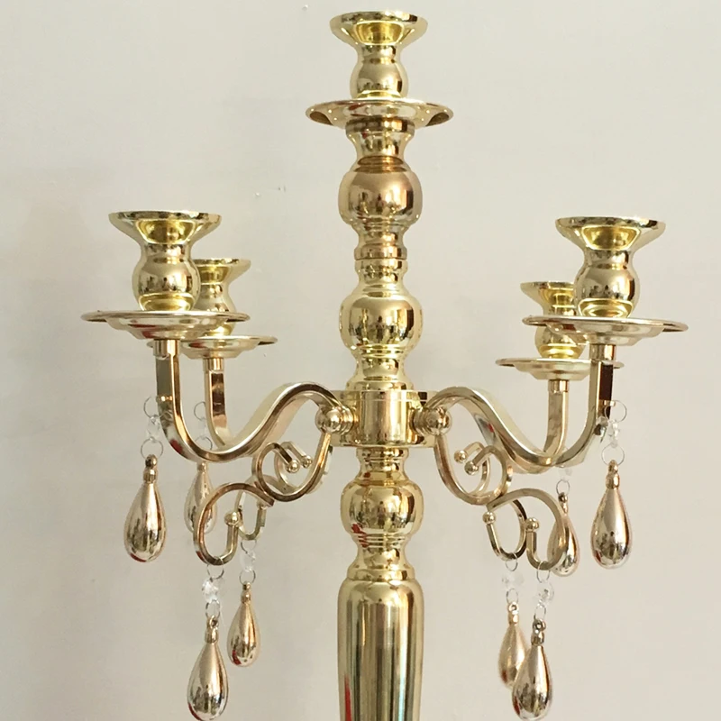 PEANDIM золотые канделябры 5 голов Подсвечники с хрустальными подвесками из металла свадебные свечи вечерние Home Decor