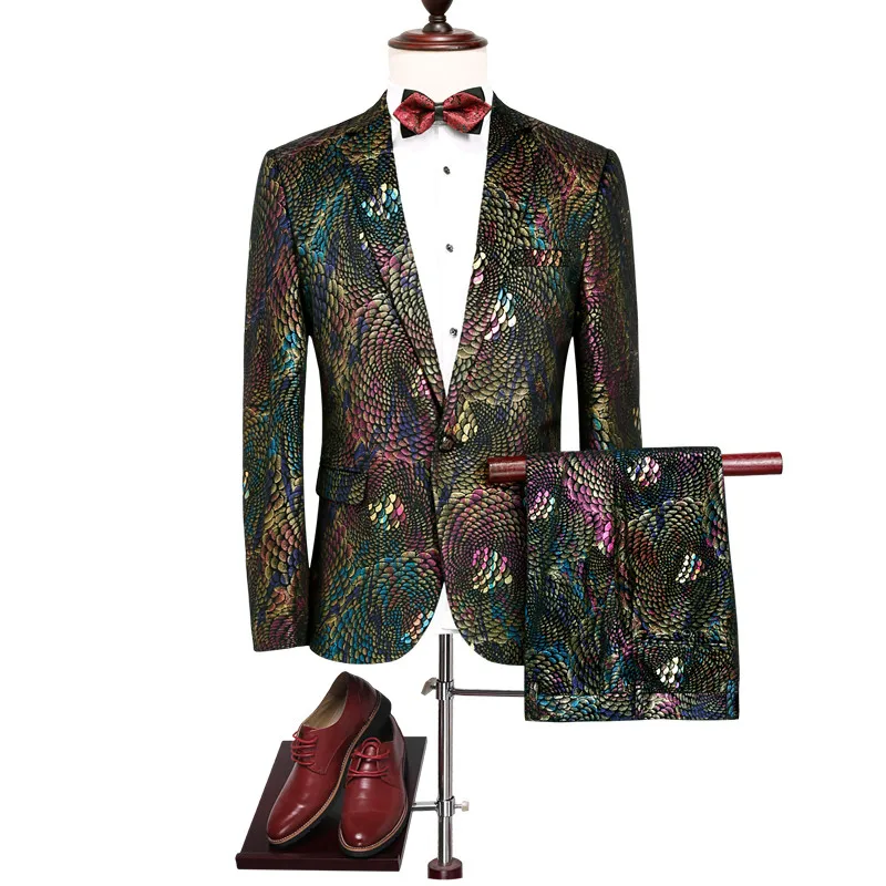 Buy Loldeal Men's Peacock Pattern Wedding Suits