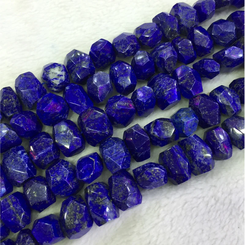 

Natural Genuine Raw Mineral Dark Blue Lapis Lazuli Nugget Free Form Hand Cut Faceted Big Beads 13-18mm 15" 04336