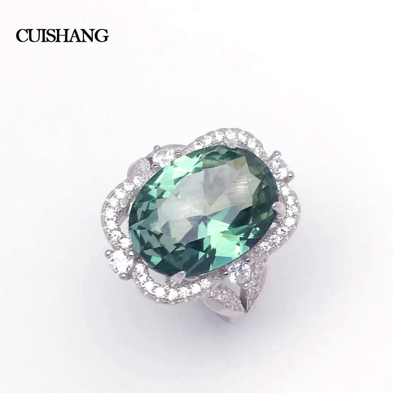 CSJ Created Green Sapphire Ring Sterling 925 Silver Classic Design Fine Jewelry Women Party Wedding Gift