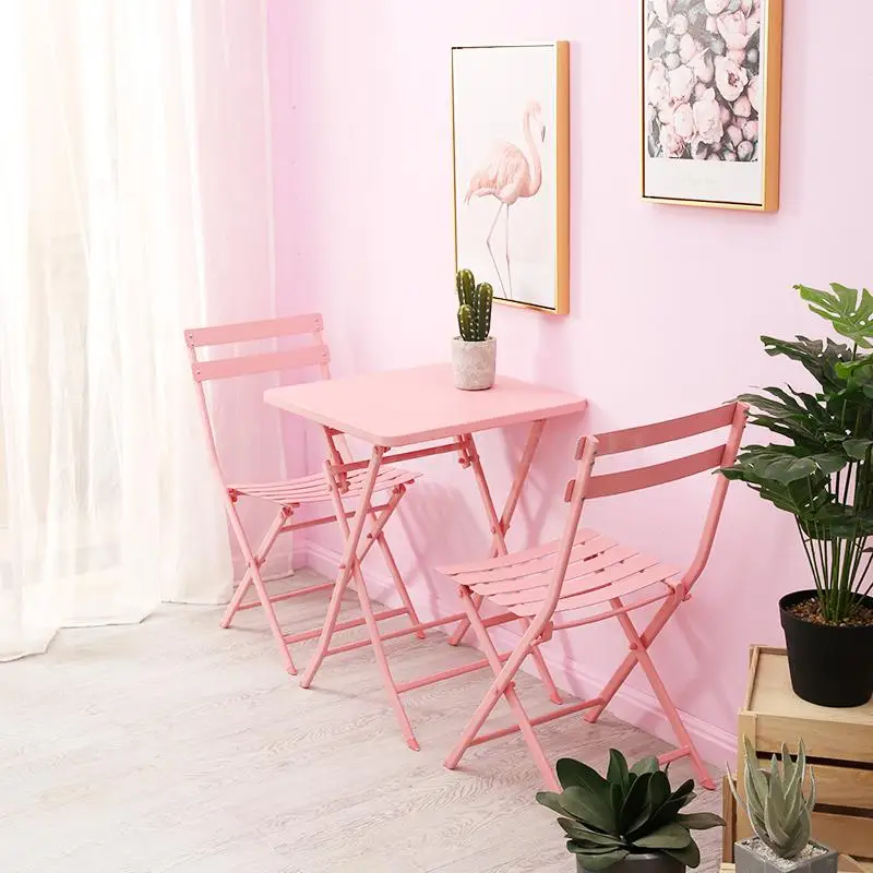 

Net red tea shop table and chair combination Nordic pink fresh dessert coffee shop leisure balcony small table and chairs