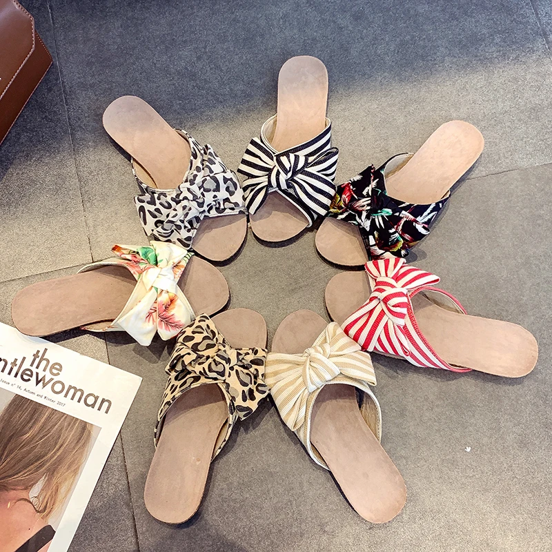 

Tangnest New Summer Leopard Slides Women Flat Platform Slippers Butterfly-knot Slip On Striped Flats Ladies Daily Shoes XWT1713