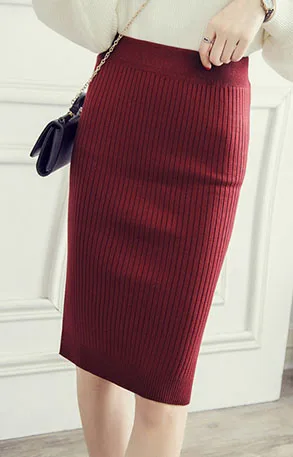 Rihschpiece Зимняя юбка-карандаш женская вязаная винтажная юбка миди с высокой талией Женская Сексуальная черная юбка в готическом стиле RZF1428