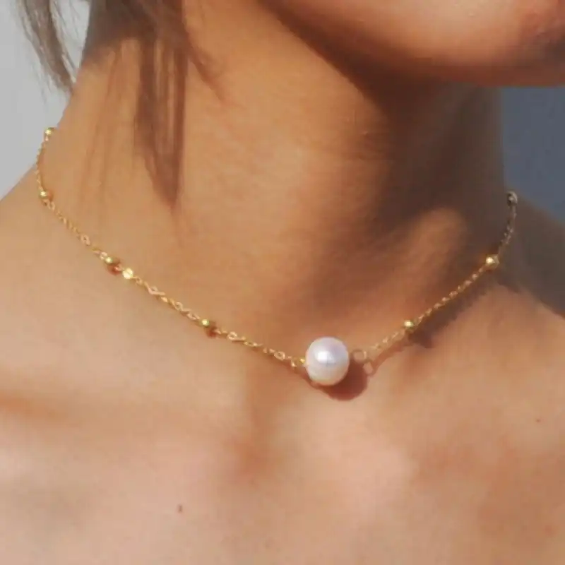single pearl choker necklace gold chain