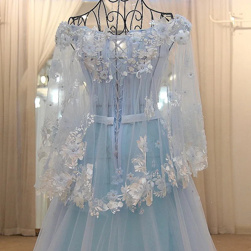 LS65441 длинное платье вечернее платье вечернее платье длиной до пола длинное вечернее платье выпускного вечера с цветами светло-голубое реальное фото