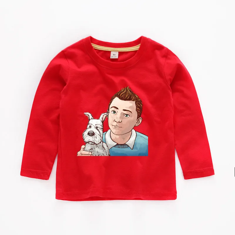 Красный Детская футболка TinTin белая футболка с длинными рукавами для маленьких мальчиков и девочек детская повседневная одежда b241 - Цвет: Красный