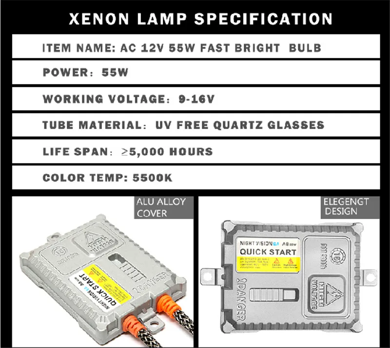 Afaecar Высокое качество xenon H1 H3 H7 H8 H9 H11 9005 HB3 9006 HB4 комплект ксеноновых фар 5500 k