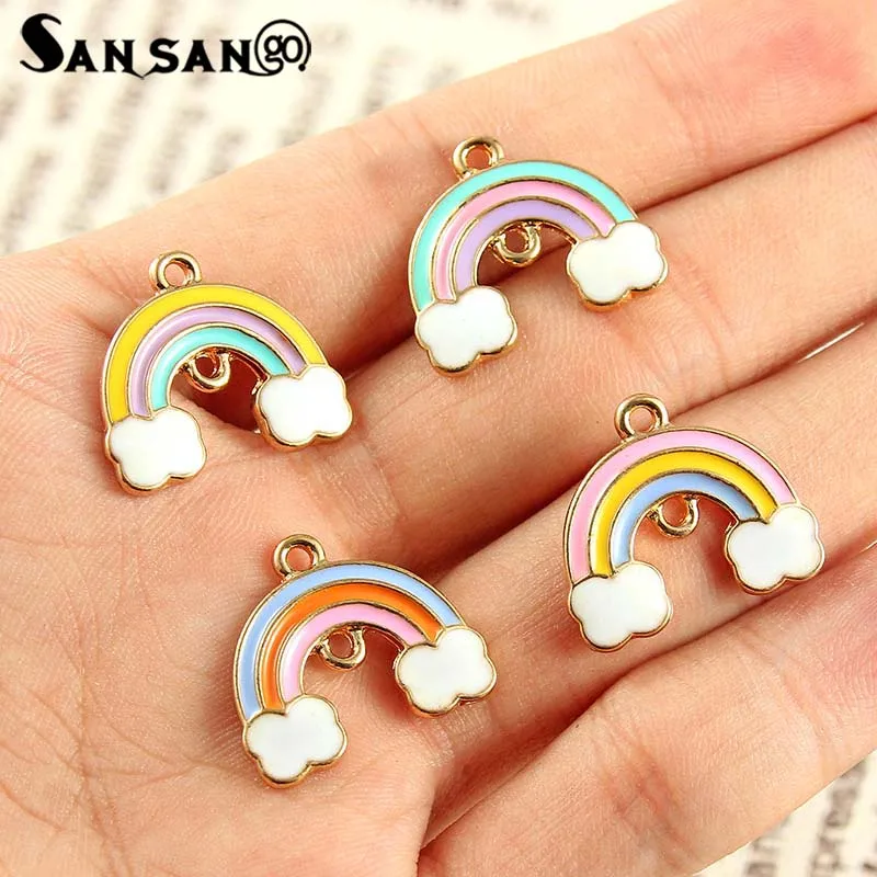 

New Fashion 10pcs Alloy Colorful Enamel Art Oil Drop Rainbow Charms Connector For DIY Jewelry Accessories 19*18mm