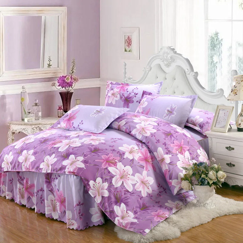 

Korean Reactive Printing Bedding set 4pcs Skin Soft Duvet Cover No Fading Bed Sheet Linens Set