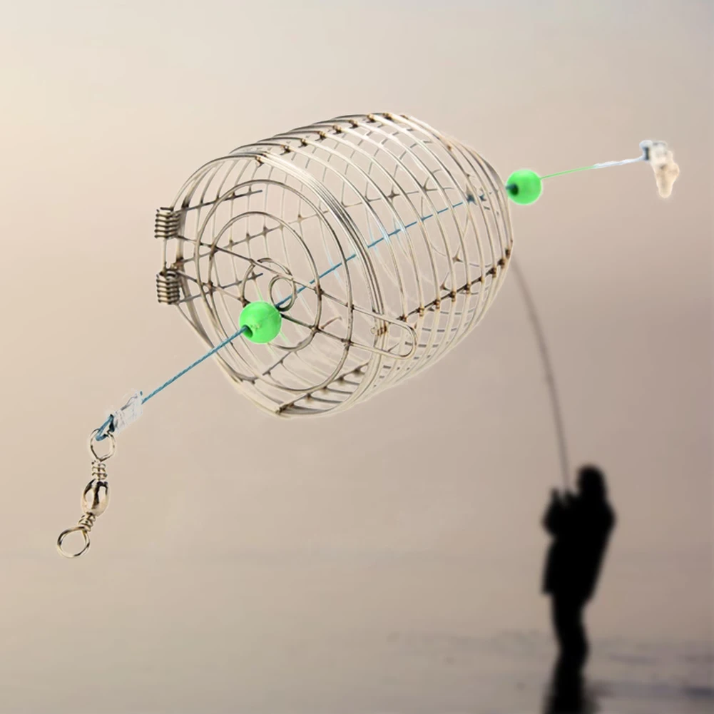 1 قطعة الفولاذ المقاوم للصدأ سلك الصيد إغراء قفص علف الاسماك إغراء الصيد pesca التبعي الطعم قفص الصيد فخ سلة الطاعم حامل