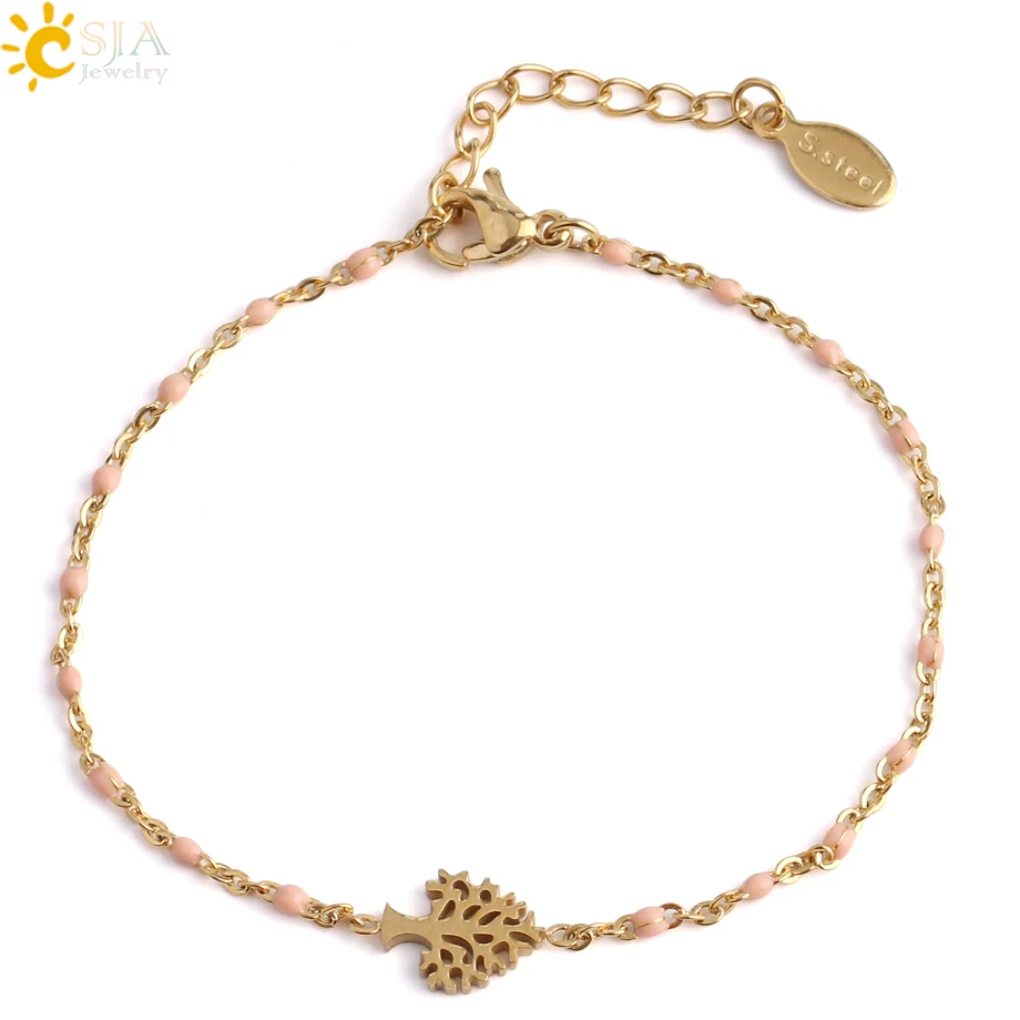 CSJA, древо жизни, золотые браслеты из нержавеющей стали, браслеты для женщин, Delica, цепочка из бисера,, дизайнерский роскошный браслет S418 - Окраска металла: Pink