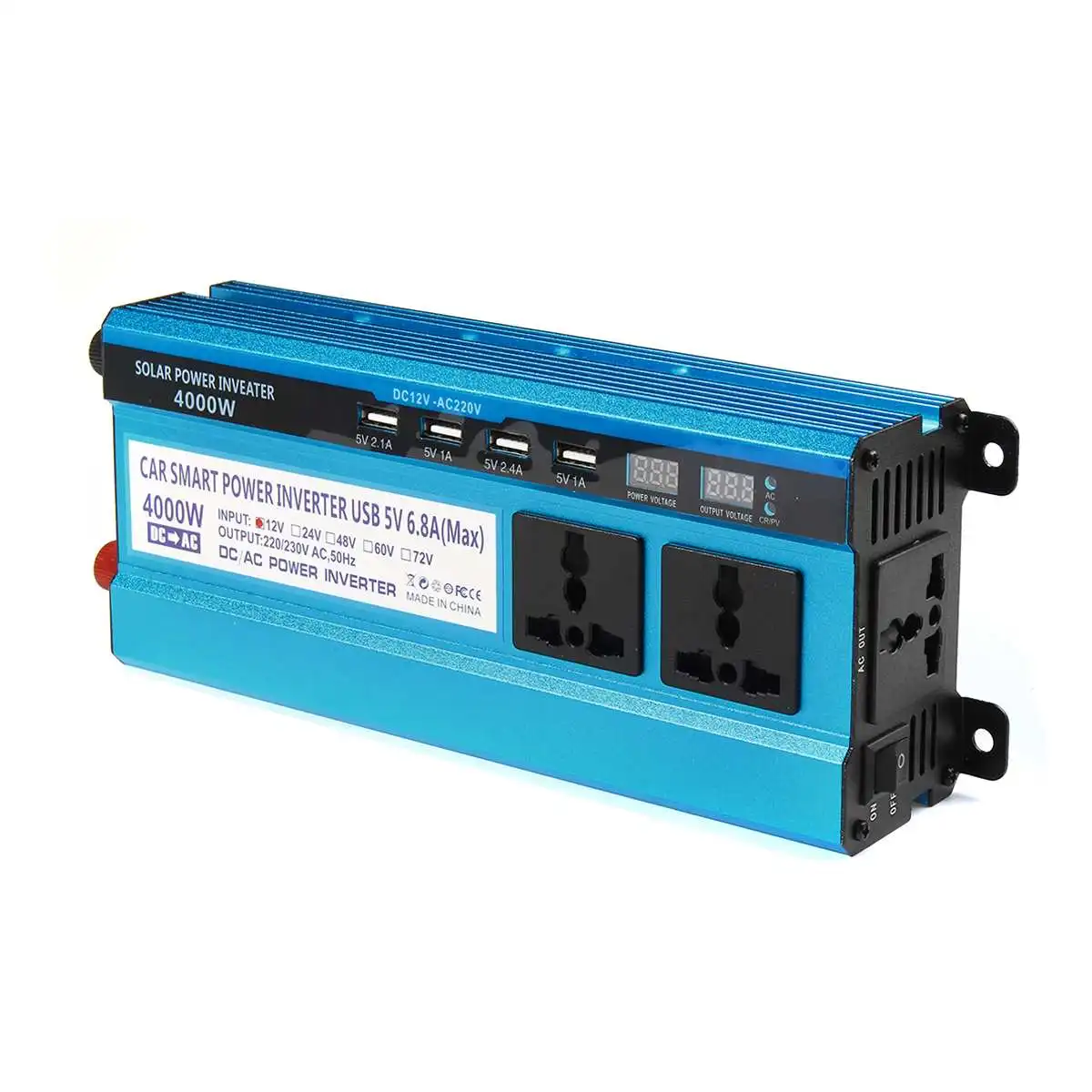US $37.38 4000w Inverter 12v24v48v To 220v Voltage Converter Transformer Double Led Display 4 Usb Solar Power Inverter
