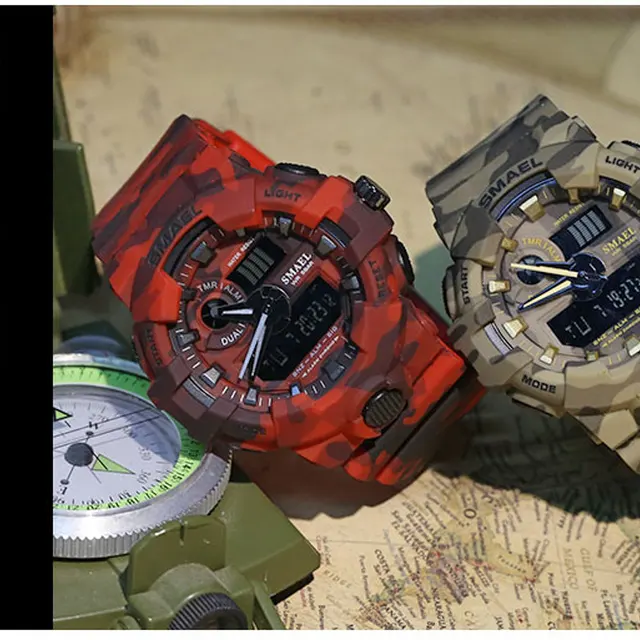 Nowy kamuflaż wojskowy zegarek marki SMAEL zegarki sportowe LED zegarek kwarcowy Mężczyźni Sport zegarek na rękę 8001 mężczyźni Army Watch wodoodporny tanie i dobre opinie Quartz Wristwatches Shock Resistant Stop Watch LED display Auto Date Water Resistant Diver Back Light Chronograph Multiple Time Zone Alarm Luminous Repeater Nowy kamuflaż wojskowy zegarek marki SMAEL zegarki sportowe LED zegarek kwarcowy Mężczyźni Sport zegarek na rękę 8001 mężczyźni Army Watch wodoodporny tanie i dobre opinie Quartz Wristwatches Shock Resistant Stop Watch LED display Auto Date Water Resistant Diver Back Light Chronograph Multiple Time Zone Alarm Luminous Repeater