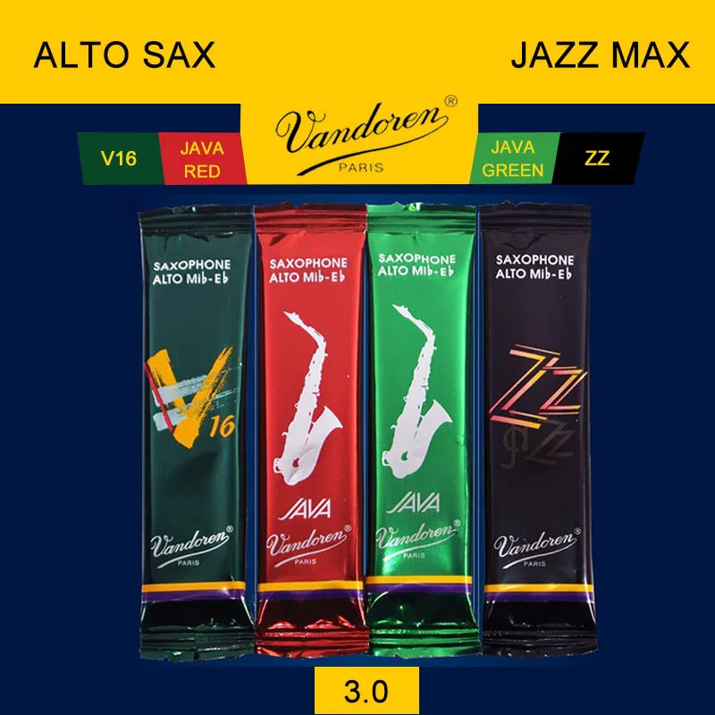 Vandoren SRMIXA3 Alto Sax Jazz Reed Mix Card включает 1 каждый ZZ, V16, JAVA Green и JAVA Red Strength 2,5 - Цвет: 3.0