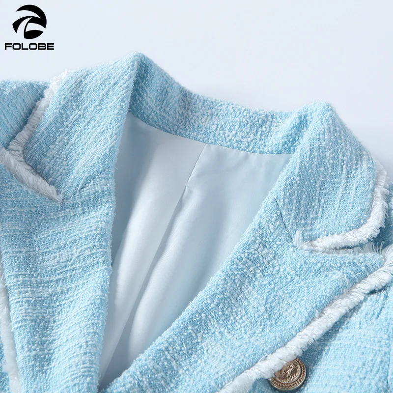 FOLOBE Women Blazers 2020 Spring Fashion Blue Jackets Double Breasted Tassel Coats Long Sleeve slim Elegant Office Lady Blazer FOLOBE Women Blazers 2020 Spring Fashion Blue Jackets Double Breasted Tassel Coats Long Sleeve slim Elegant Office Lady Blazer