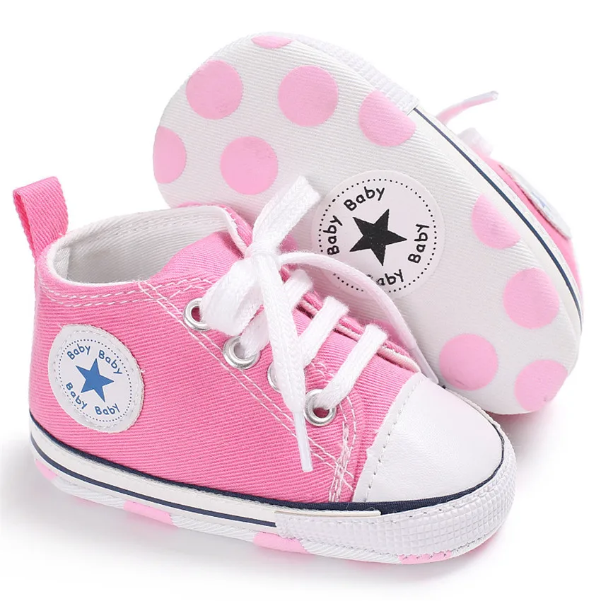 Новинка; 13 разных цветов; классическая парусиновая обувь для малышей; спортивные кроссовки для новорожденных; обувь для первых шагов; Детские ботиночки; детские мокасины - Цвет: Pink