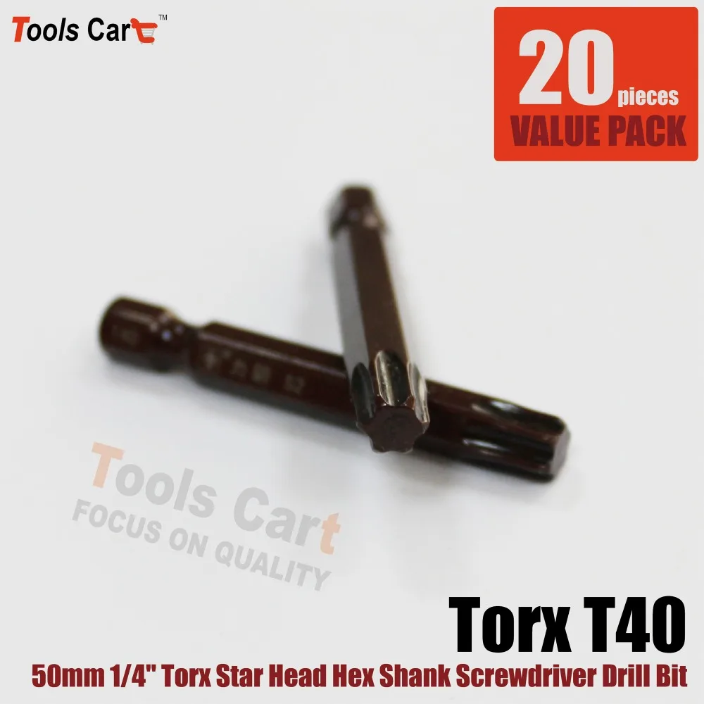 

1/4" Hex Shank 50mm Long Magnetic Torx Star Head Screwdriver Drill Bits Tool 20pc 14-50-T40