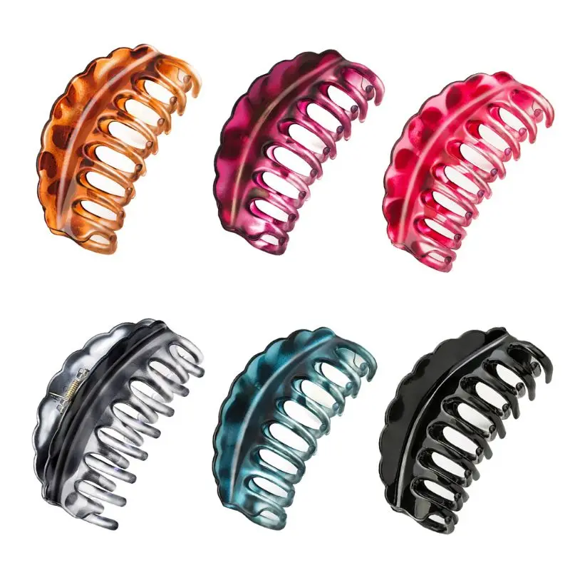 

Korean Minimalist Lady Women Plastic Hair Claw Gradient Colored Spring Jaw Clip Large Side Hollow Out Ponytail Clamp With Teeth