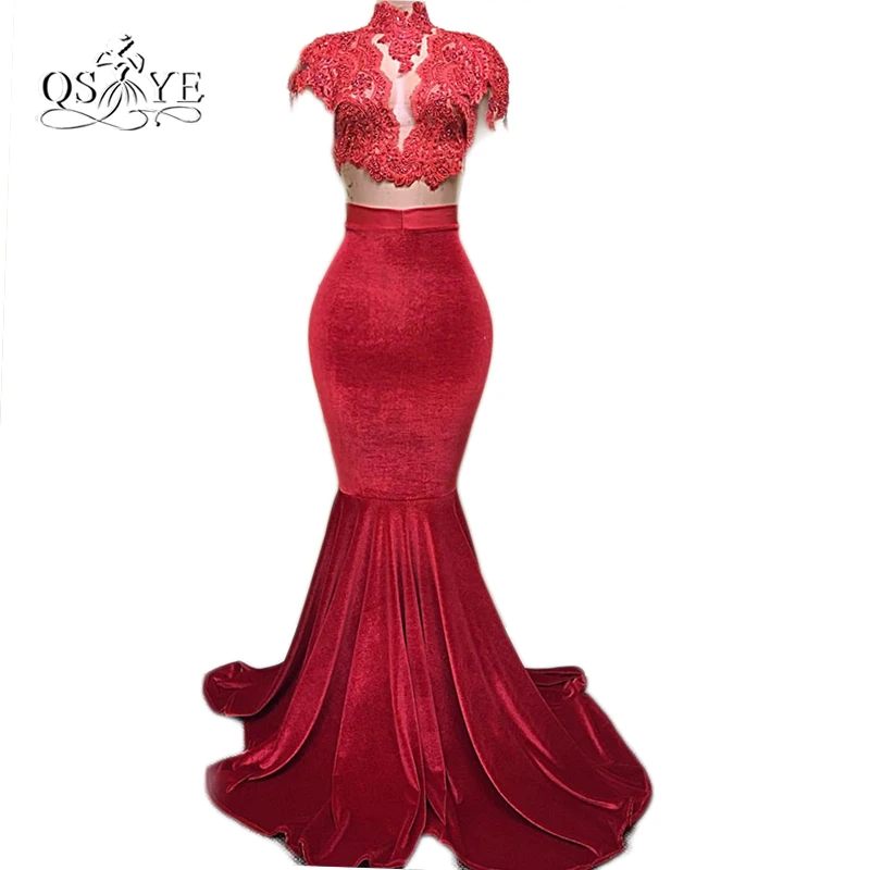 red velvet two piece dress