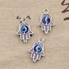 10 Uds. Dijes Hamsa Ojo de diablo desplazable a mano 20x12mm colgantes antiguos de Color plateado que hacen DIY joyería tibetana hecha a mano