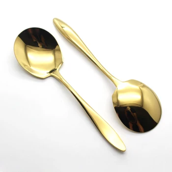 

2pcs Golden Big Large Serving Rice Spoon Restaurant Stainless Steel Dinnerware Set Public Using Buffet Meal Served Kitchen Tools