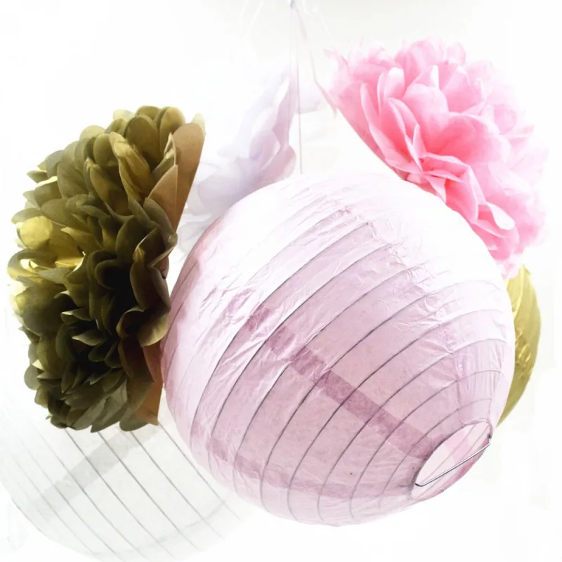 6Pc/Set Paper Lanterns Flowers Ball Party Supplies Baby Shower Birthday Decoration 3 Paper Lantern+ 3 Paper Flowers